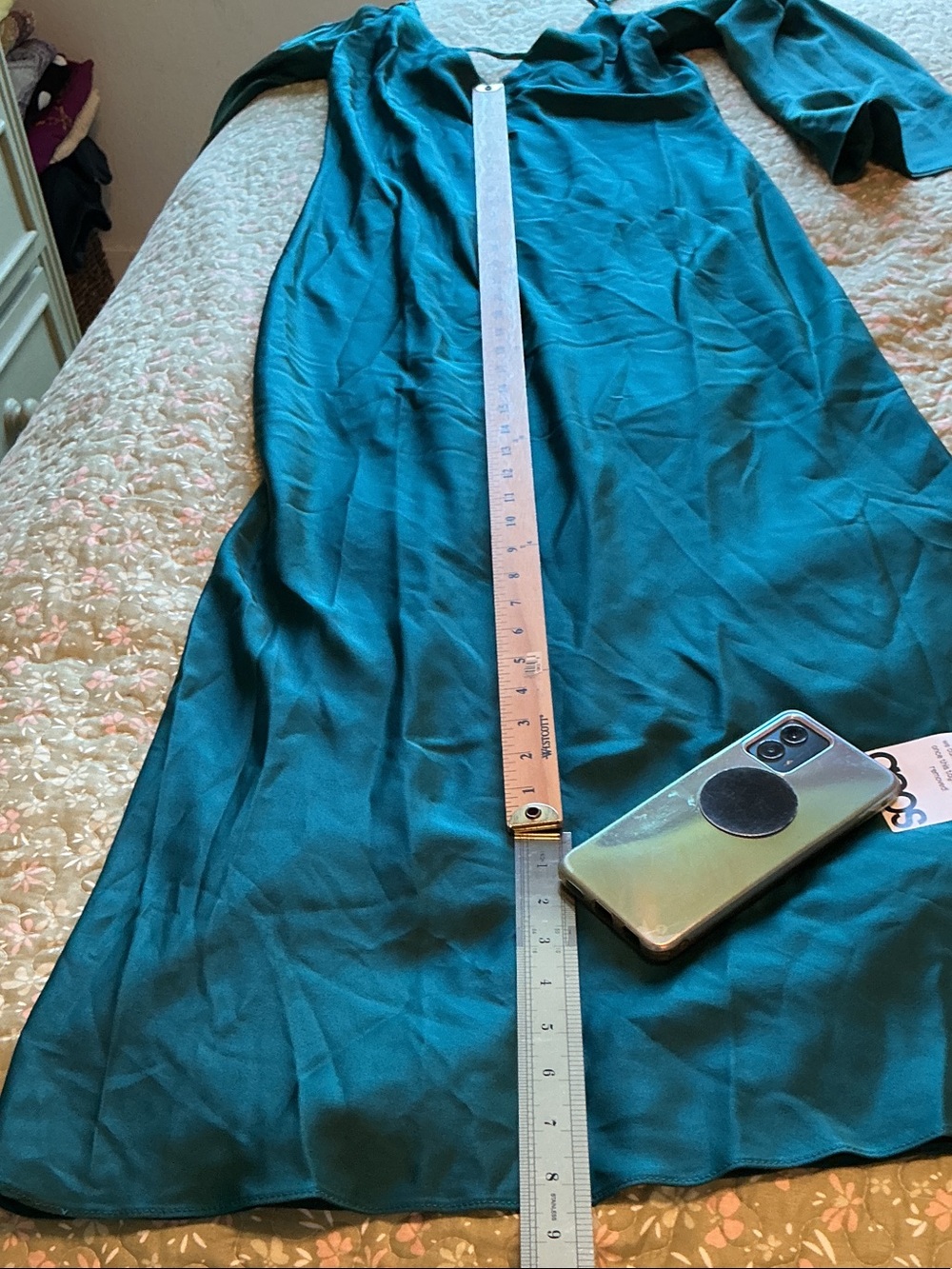 ASOS DESIGN long sleeve fallen shoulder Cami maxi dress 4 NWT Teal Blue - Picture 12 of 14